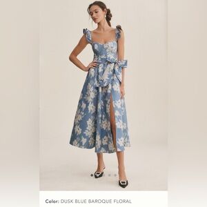 V. Chapman Vera Ruffle-Strap Corset side-slit Midi dress